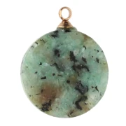 Ciondolo rotondo da 15 mm con design a raggiera - Acciaio inossidabile 304 Gold - Turchese africano x1