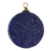 Ciondolo rotondo da 15 mm con motivo a sole - Acciaio inossidabile 304 Dorato - Lapislazzuli x1