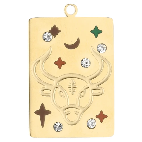 Ciondolo a rettangolo 27,5x18 mm - segno zodiacale Toro - acciaio inossidabile 304 Gold