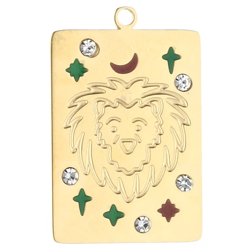 Ciondolo a rettangolo 27,5x18 mm - segno zodiacale Leone - Acciaio inossidabile 304 Gold x1