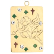 Ciondolo rettangolo 27,5x18 mm - segno zodiacale Sagittario - acciaio inossidabile 304, placcato oro|raw }}