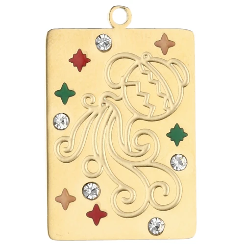 Ciondolo a rettangolo 27,5x18 mm - segno zodiacale Acquario - acciaio inossidabile 304 Gold