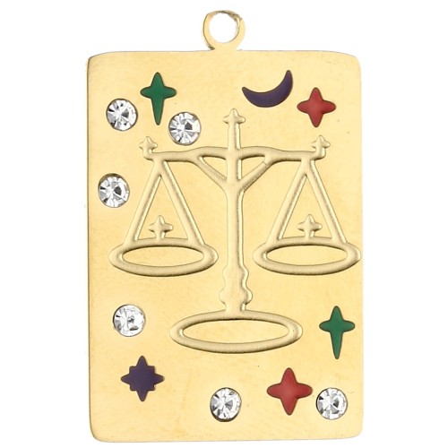 Ciondolo a rettangolo 27,5x18 mm - segno zodiacale Bilancia - acciaio inossidabile 304 Gold