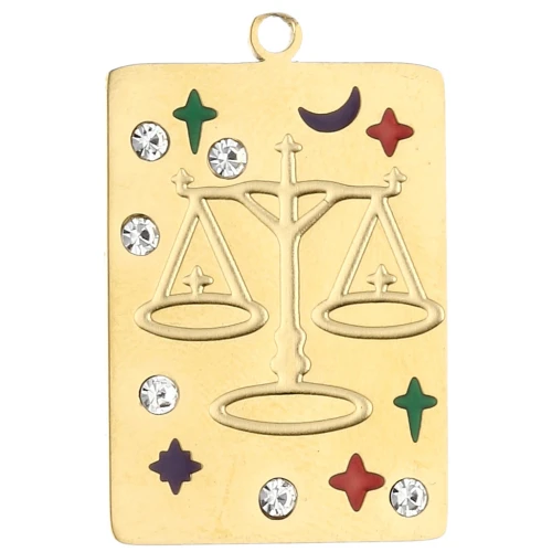 Ciondolo a rettangolo 27,5x18 mm - segno zodiacale Bilancia - acciaio inossidabile 304 Gold