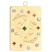 Ciondolo a rettangolo 27,5x18 mm - segno zodiacale Pesci - acciaio inossidabile 304 Gold|raw }}