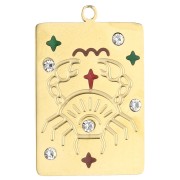 Ciondolo rettangolo 27,5x18 mm - segno zodiacale Cancro - acciaio inossidabile 304 Gold x1