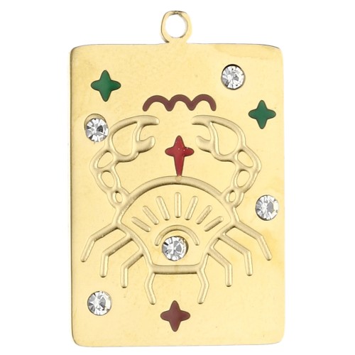 Ciondolo rettangolo 27,5x18 mm - segno zodiacale Cancro - acciaio inossidabile 304 Gold x1