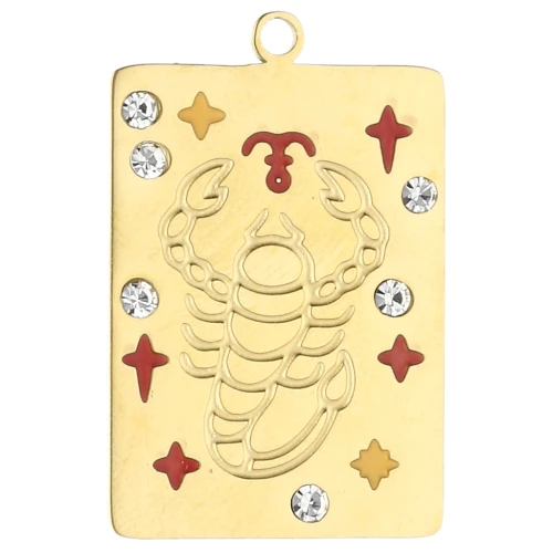 Ciondolo a rettangolo 27,5x18 mm - Segno zodiacale Scorpione - Acciaio inossidabile 304 Gold