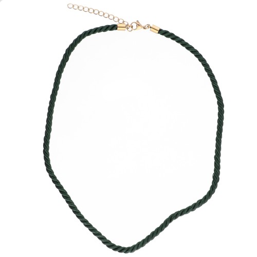 Collana con cordino ritorto in poliestere da 4 mm - Acciaio inox 304 - Oro - Verde scuro x1