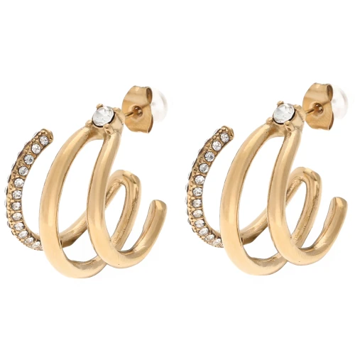 Orecchini a cerchio a tre file con ossido di zirconio 21 mm - Acciaio inossidabile 304 Gold x2