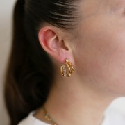 Orecchini a cerchio a tre file con ossido di zirconio 21 mm - Acciaio inossidabile 304 Gold x2