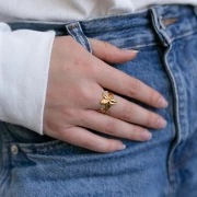 Anello a fiore regolabile - da S.50 a S.61 - Acciaio inossidabile 316L placcato oro x1