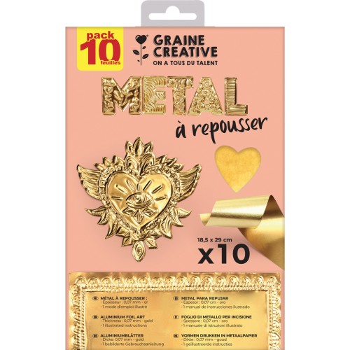 Confezione da 10 fogli da rilievo in metallo 29x18,5 cm - Graine Creative - Doré - Doré