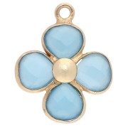 Pendente con gemma a fiore da 16 mm - Dorato in oro fino - Calcedonio blu x1