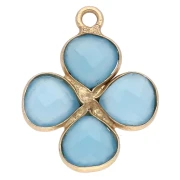Pendente con gemma a fiore da 16 mm - Dorato in oro fino - Calcedonio blu x1