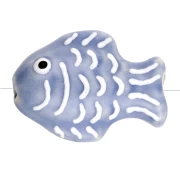 Perla pesce in ceramica 27x20 mm - Blu denim - Bianco x1