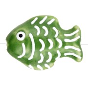 Perla pesce in ceramica 27x20 mm - Verde - Bianco x1