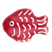 Perlina pesce in ceramica 27x20 mm - Rosso - Bianco x1