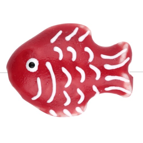 Perlina pesce in ceramica 27x20 mm - Rosso - Bianco x1