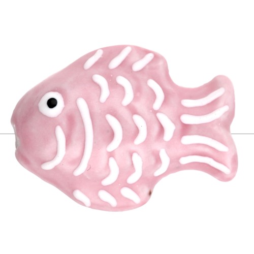 Perla pesce in ceramica 27x20 mm - Rosa chiaro - Bianco x1