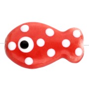 19x11,5 mm Perlina pesce in ceramica - Rosso - Bianco x1