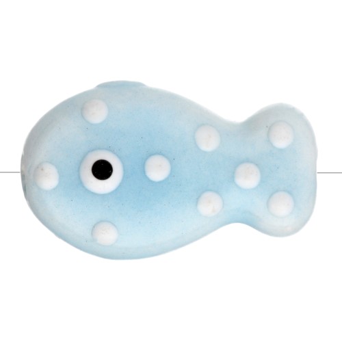 19x11,5 mm Perla di pesce in ceramica a pois - Azzurro - Bianco x1