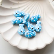 Perlina pesce in ceramica 19x11,5 mm - Blu - Bianca x1