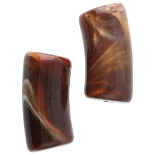 Perle tubolari curve 29x14 mm in acrilico opaco - Marrone scuro marmorizzato - Beige x10