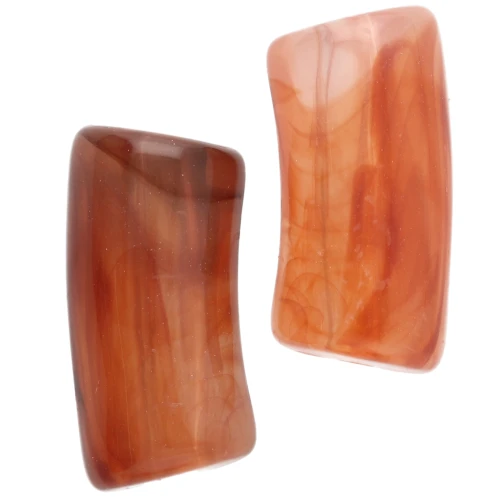 Perle tubolari curve 29x14 mm in acrilico trasparente - Marrone marmorizzato x10