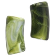 Perle tubolari curve 29x14 mm in acrilico opaco - Verde scuro marmorizzato - Bianco x10