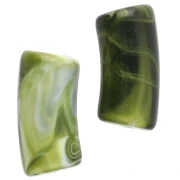 Perle tubolari curve 29x14 mm in acrilico opaco - Verde scuro marmorizzato - Bianco x10