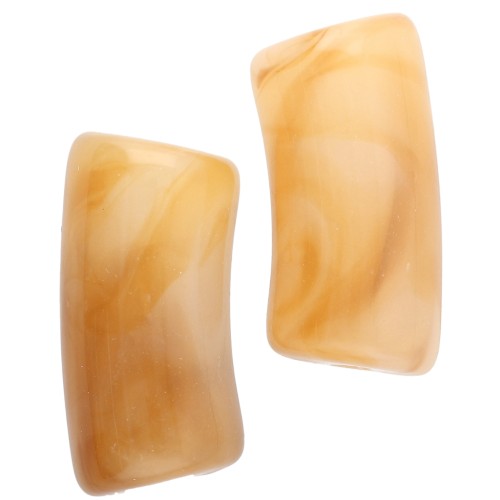 Perle tubolari curve 29x14 mm in acrilico traslucido - Ambra marmorizzata - Bianco x10
