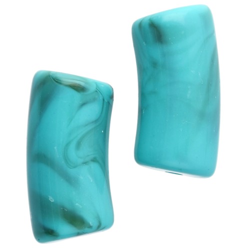 Perle tubolari curve 29x14 mm in acrilico opaco - Turchese marmorizzato - Marrone x10