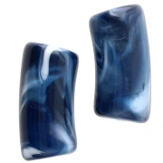 Perle tubolari curve 29x14 mm in acrilico opaco - Blu scuro marmorizzato - Bianco x10
