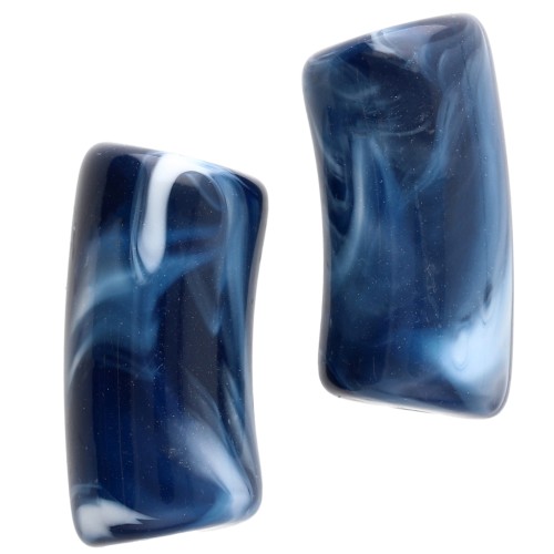 Perle tubolari curve 29x14 mm in acrilico opaco - Blu scuro marmorizzato - Bianco x10