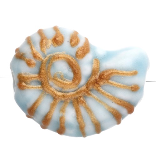 Perla di ceramica con guscio di lumaca 21x16 mm - Blu - Oro x1