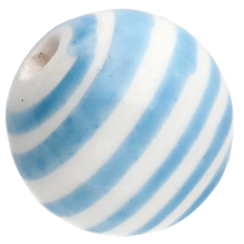 Perline rotonde in ceramica a righe 12 mm - Bianco - Azzurro x4