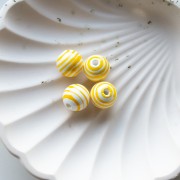 Perline rotonde in ceramica a righe 12 mm - Bianco - Giallo x4