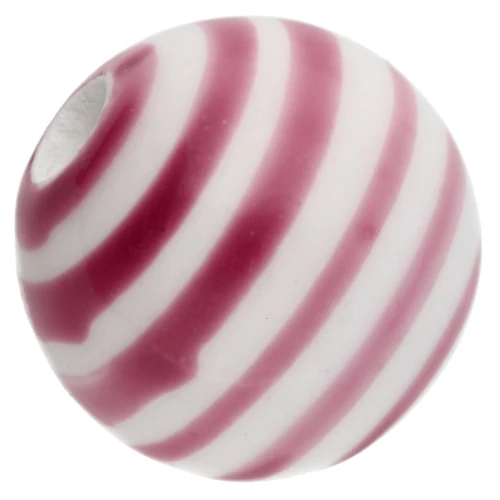 Perline rotonde in ceramica a righe 12 mm - Bianco - Rosa antico x4