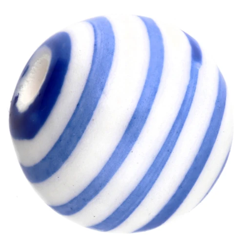 Perline rotonde in ceramica a righe 12 mm - Bianco - Blu scuro x4