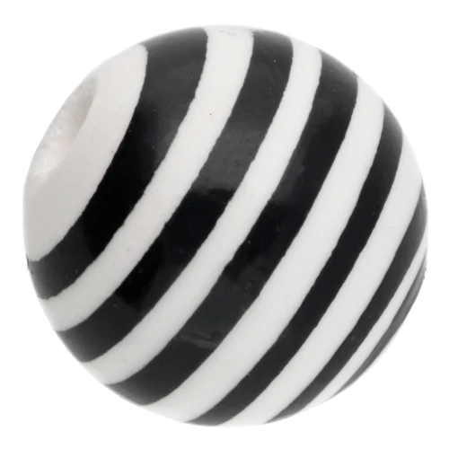 Perline rotonde in ceramica a righe 12 mm - Bianco - Nero x4