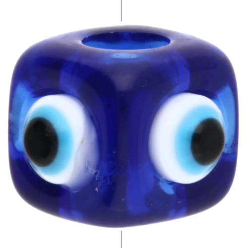 Cubo di resina 8 mm - motivo occhio in rilievo - Blu navy - Bianco - Blu x1