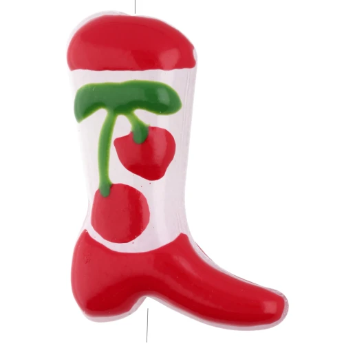 Perlina Santiag - stivale da cowboy 24x17 mm in vetro - motivo Cherry - Rosso x1