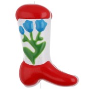 Perla Santiag - Stivale da cowboy 24x17 mm in vetro - Motivo floreale - Rosso - Blu