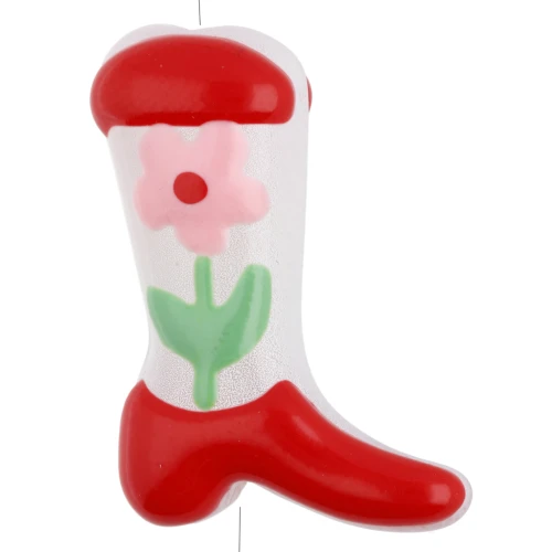 Perla Santiag - Stivale da cowboy 24x17 mm - Motivo floreale - Rosso - Rosa