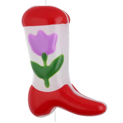 Perla Santiag - Stivale da cowboy 24x17 mm in vetro - Motivo floreale - Rosso - Lilla