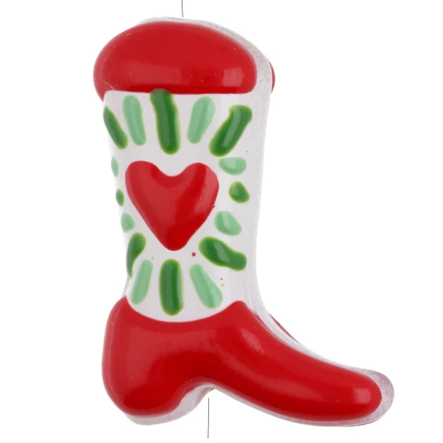 Perlina Santiag - stivale da cowboy 24x17 mm in vetro - Cuore - Rosso - Verde