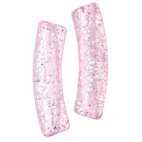 Rosa - Perle a tubo curvo in acrilico chiaro 19x5 mm - Rosa Brillantini Argento x10 Perle a tubo curvo in acrilico chiaro 19x5 mm - Rosa Brillantini Argento x10