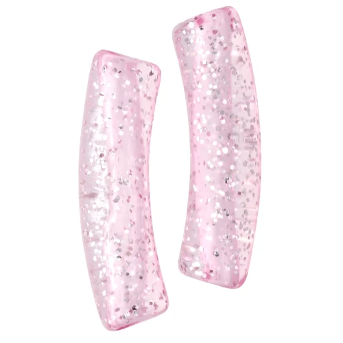 Perle a tubo curvo in acrilico chiaro 19x5 mm - Rosa Brillantini Argento x10
