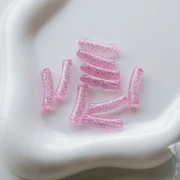Perle a tubo curvo in acrilico chiaro 19x5 mm - Rosa Brillantini Argento x10